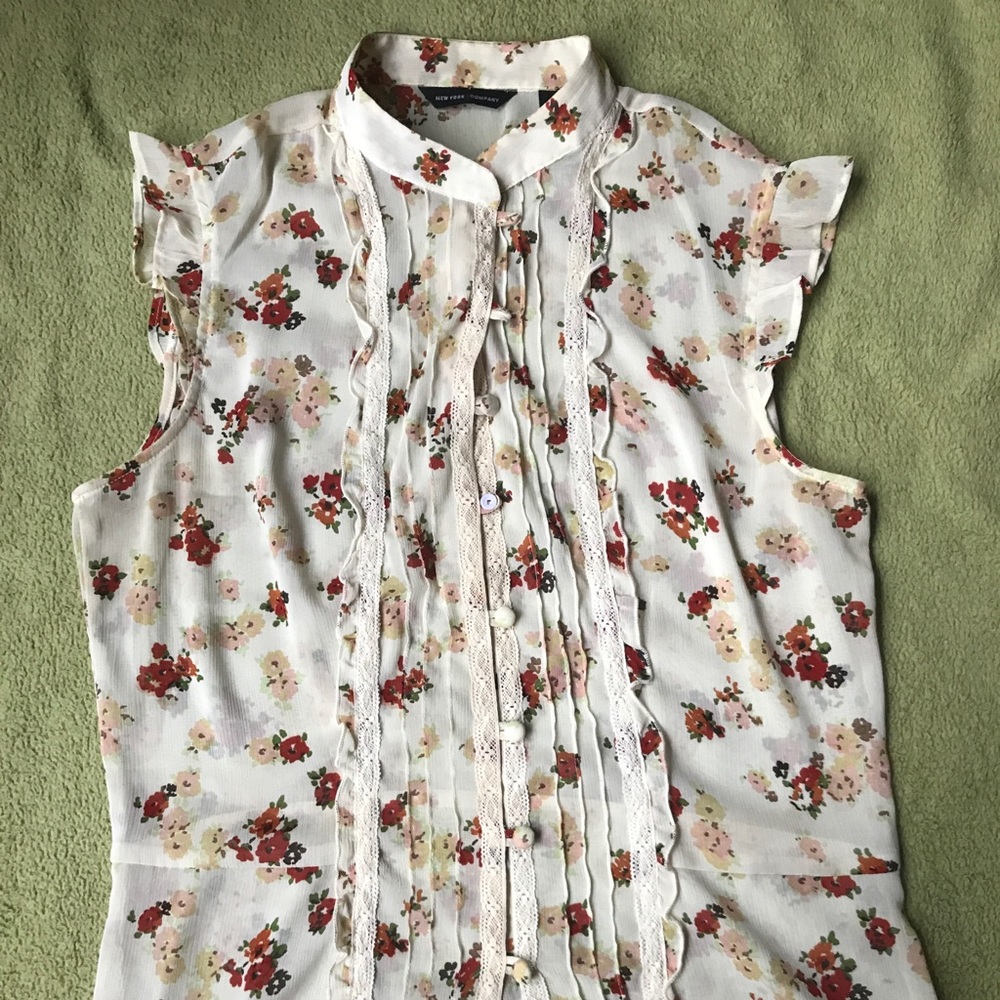 Cream scalloped sleeve button down shirt